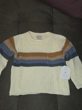Little Co. Cream Striped Knit Sweater for Kids